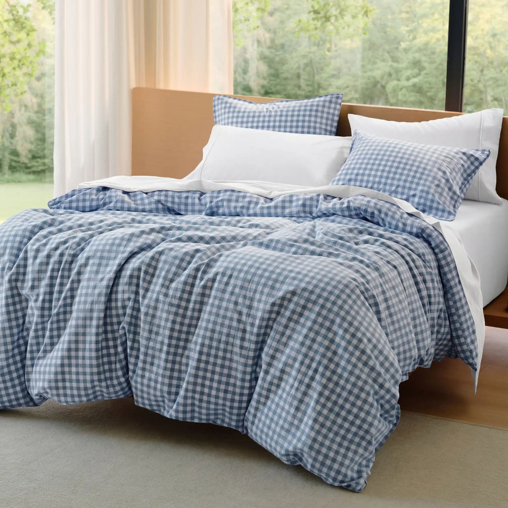 PureWovenTM Washed Cotton Gingham Duvet Cover Set