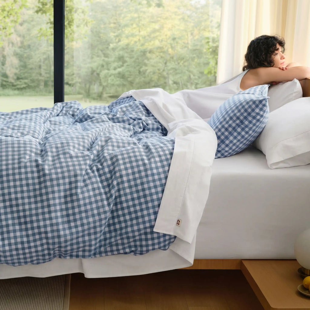 PureWovenTM Washed Cotton Gingham Duvet Cover Set