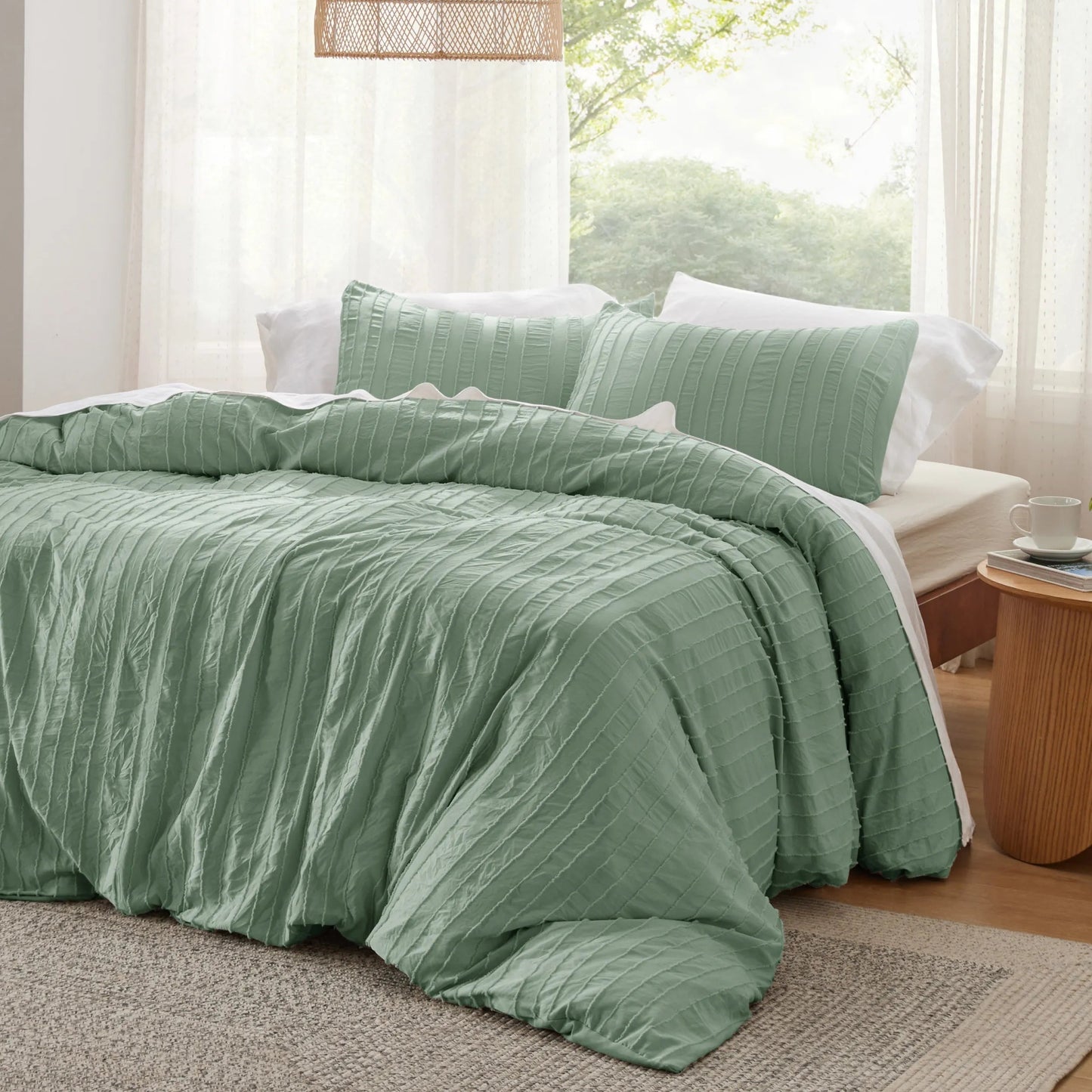 Striped Tufted Embroidery Duvet Cover Set