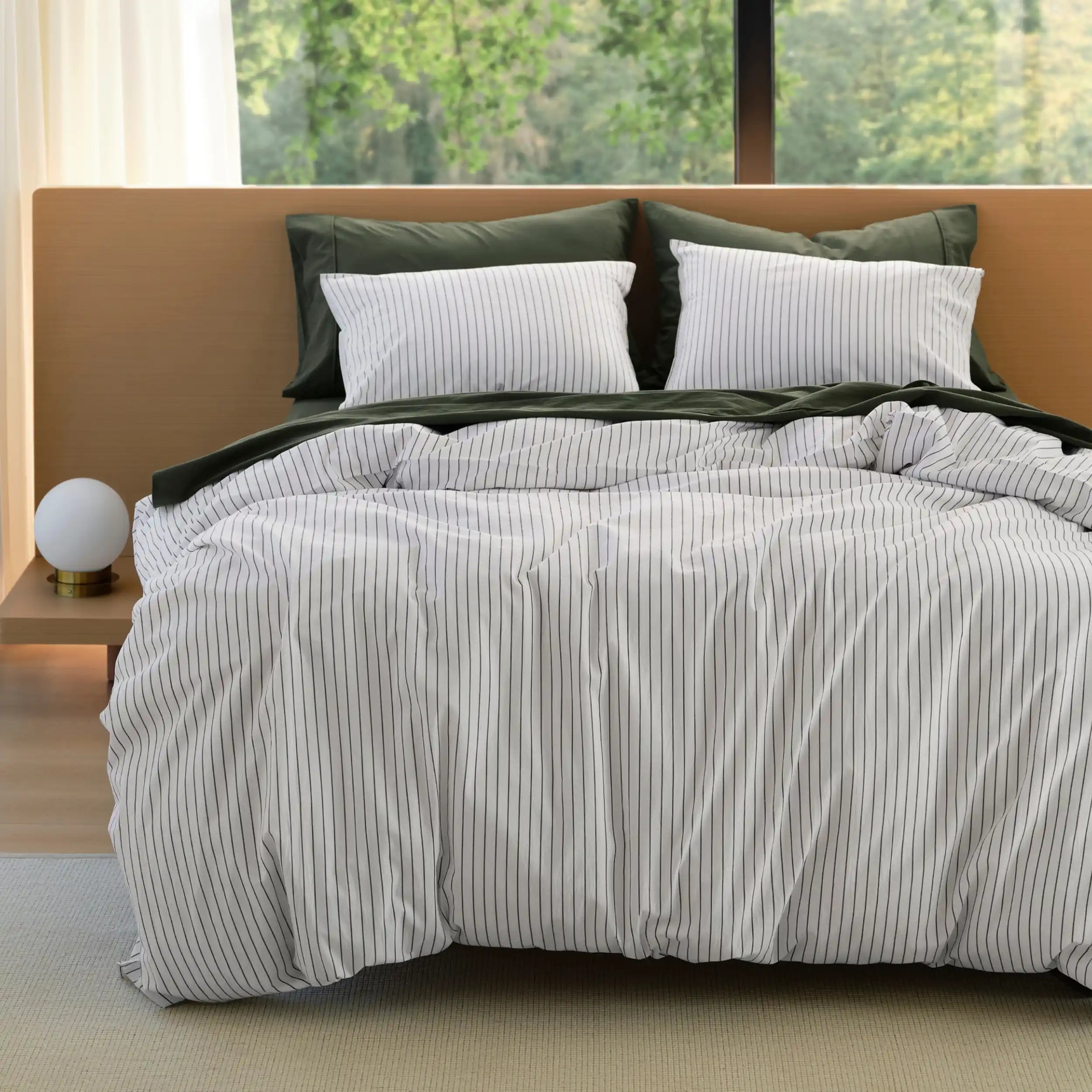 PureWovenTM Washed Cotton Striped Duvet Cover Set