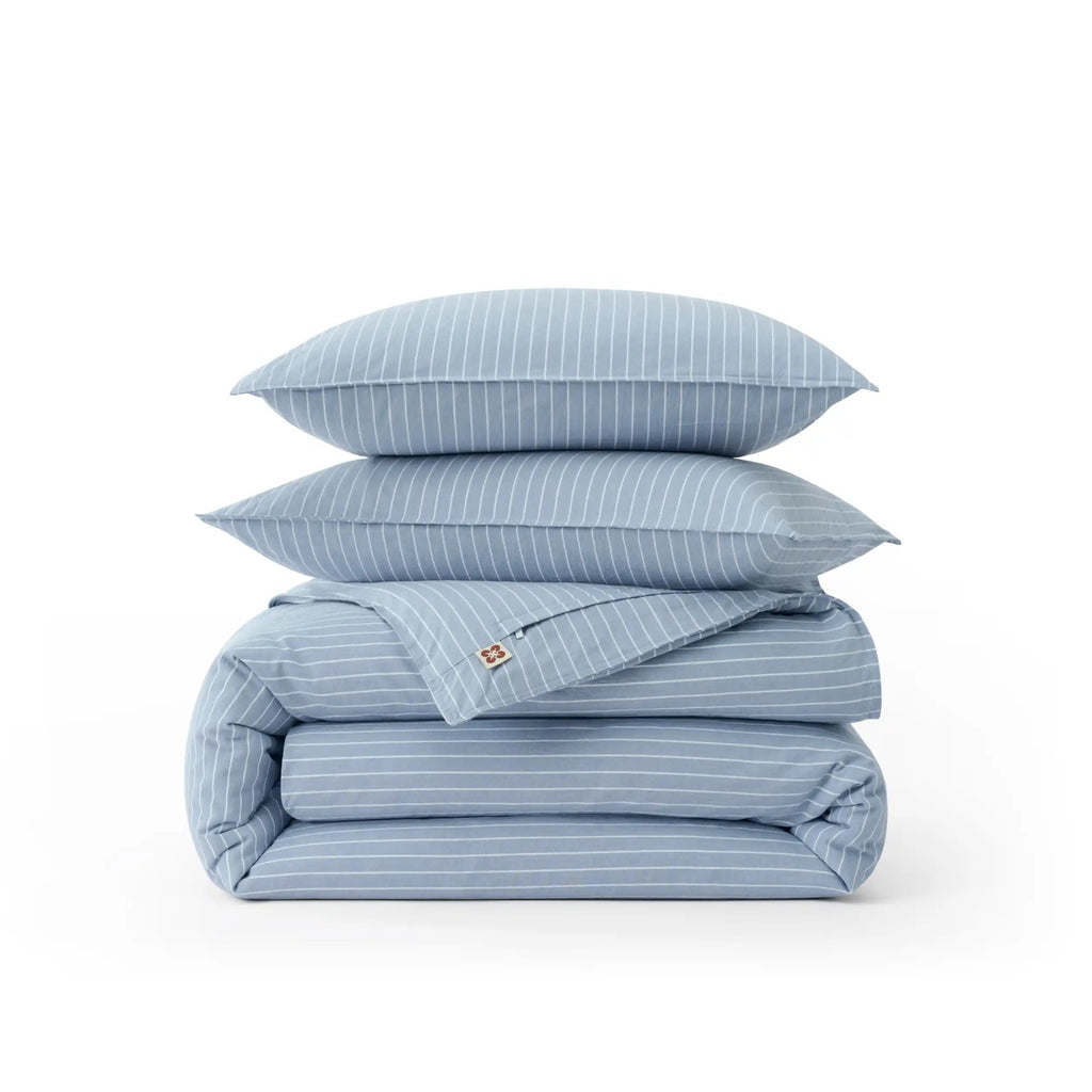 PureWovenTM Washed Cotton Striped Duvet Cover Set