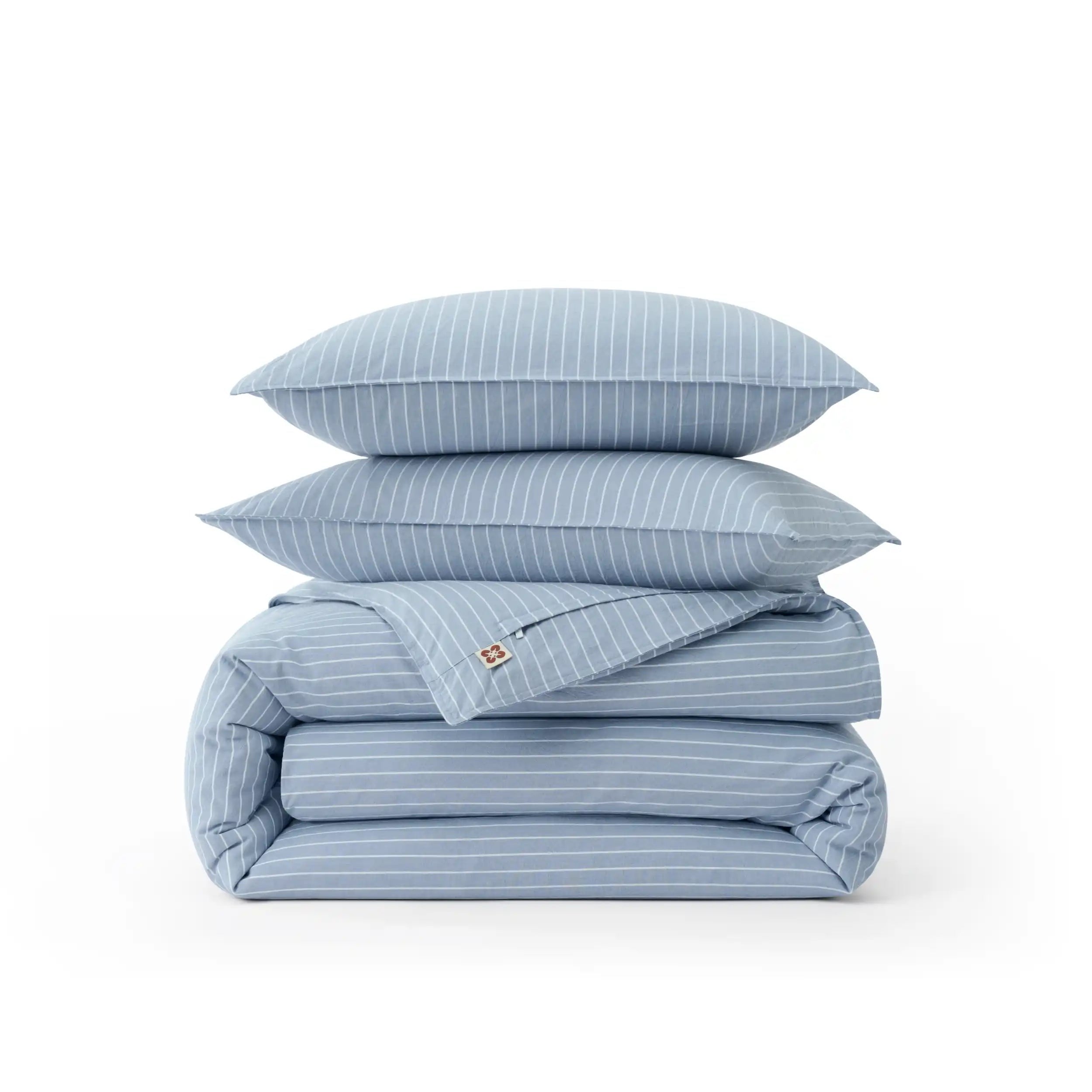 PureWovenTM Washed Cotton Striped Duvet Cover Set