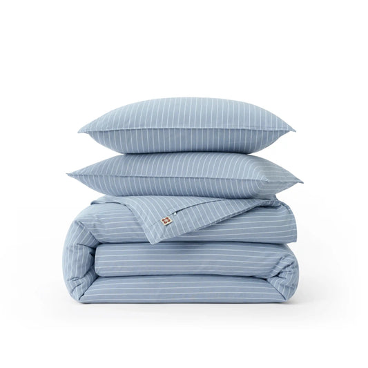 PureWovenTM Washed Cotton Striped Duvet Cover Set