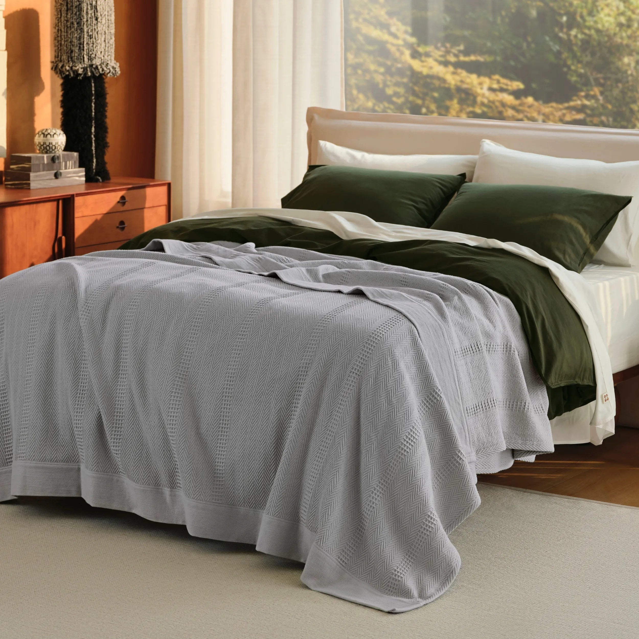 PureWovenTM Organic Cotton Waffle Herringbone Blanket