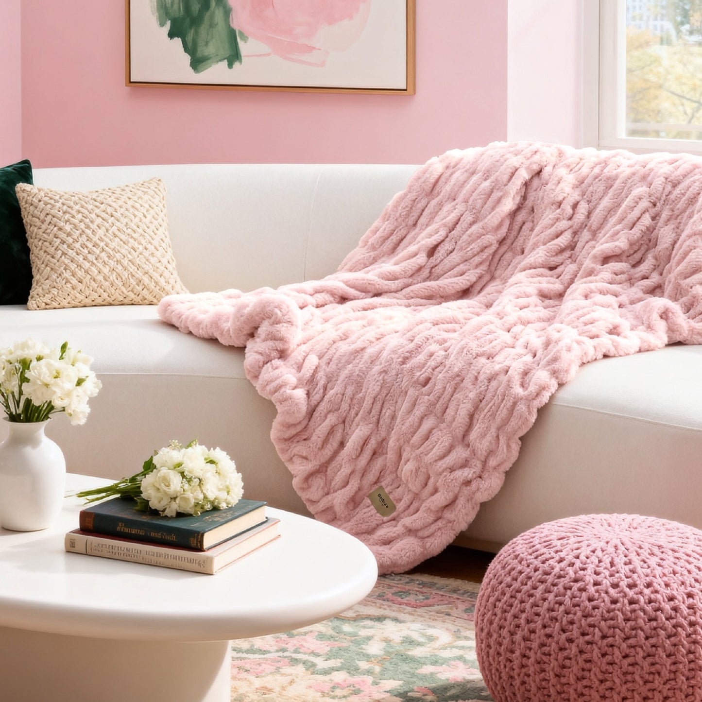 Double-sided Faux Fur Ruched Blanket