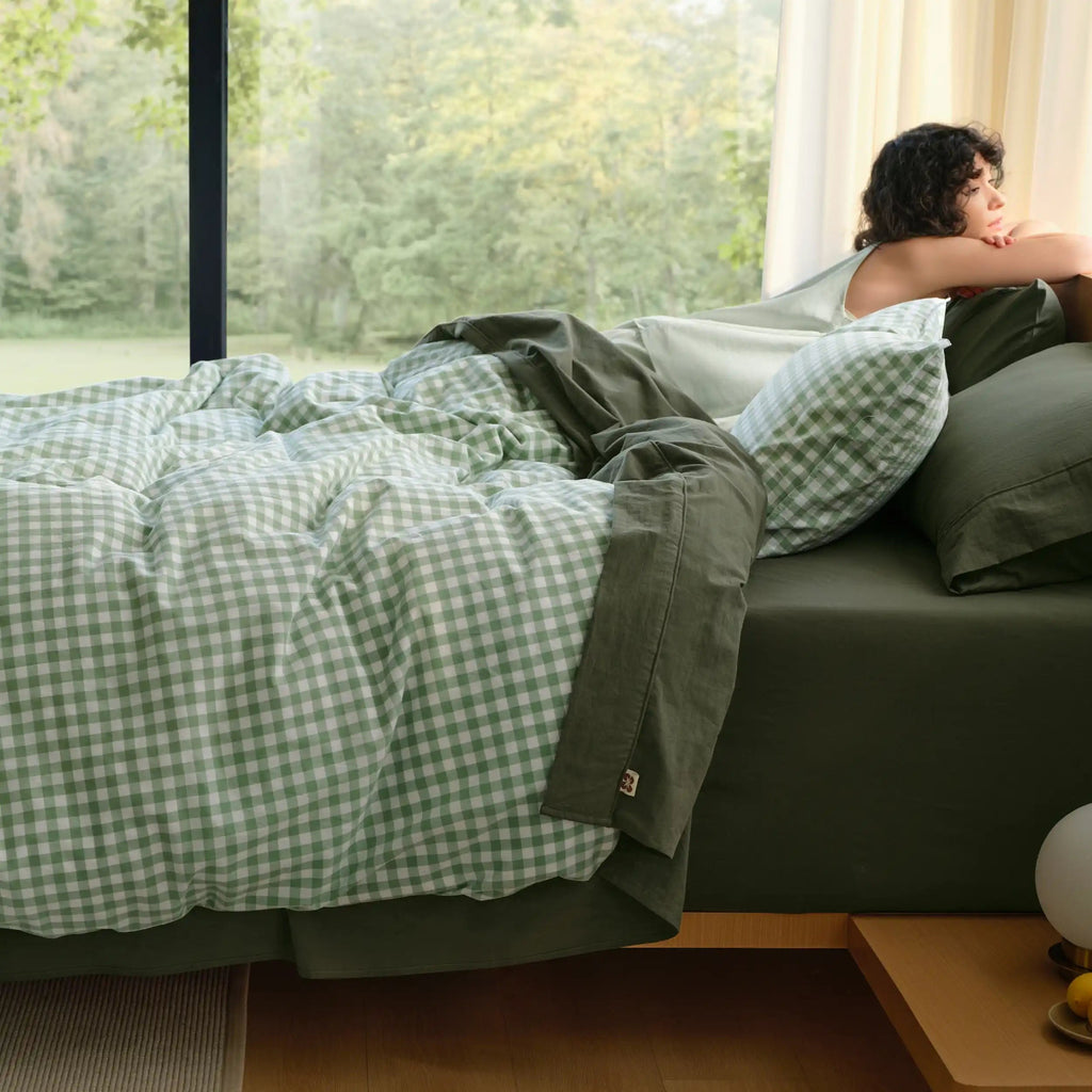 PureWovenTM Washed Cotton Gingham Duvet Cover Set