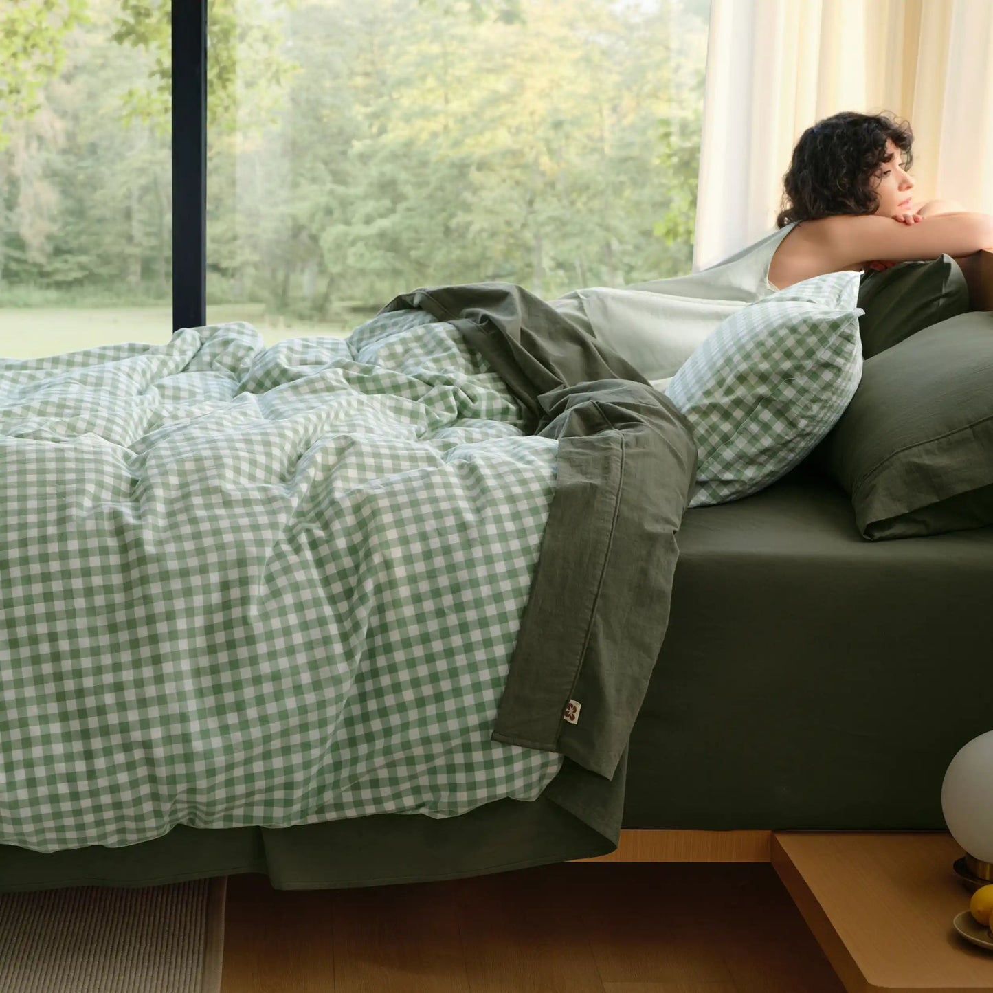 PureWovenTM Washed Cotton Gingham Duvet Cover Set