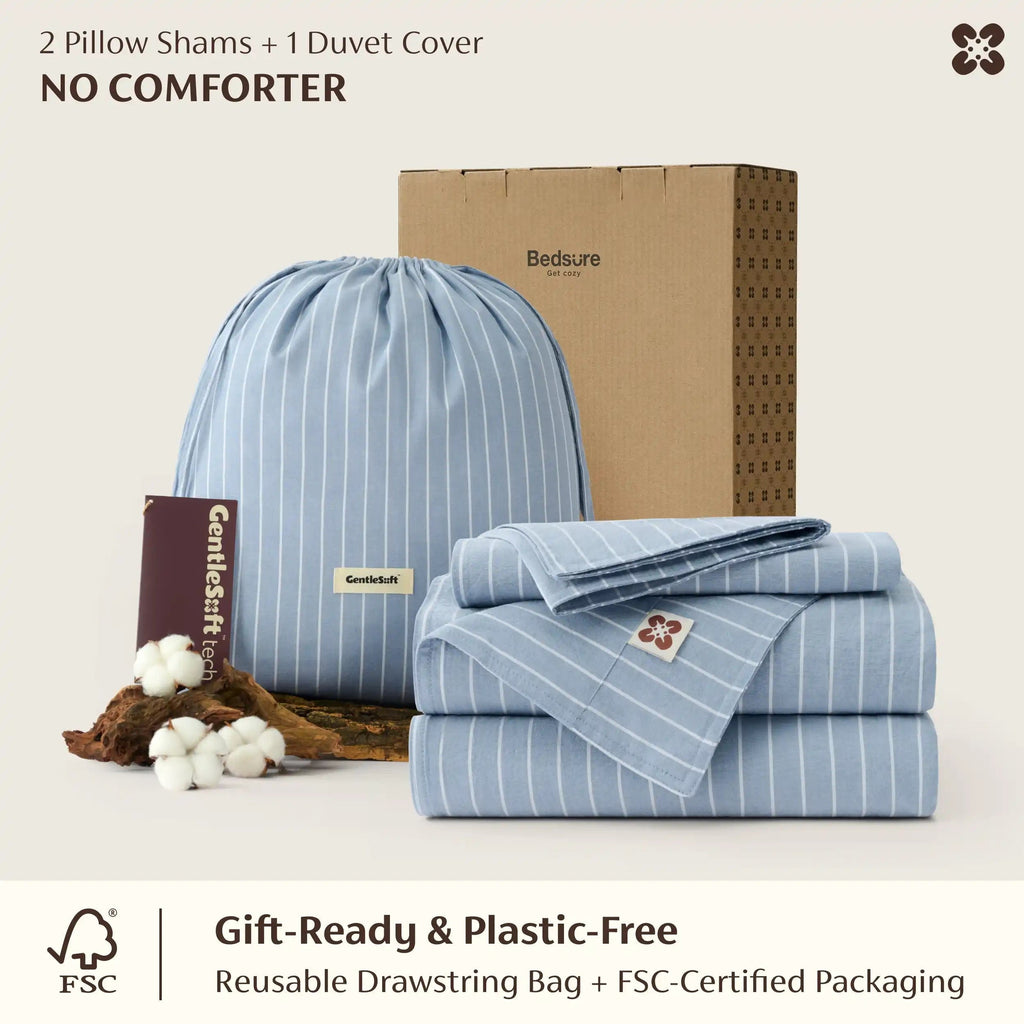 PureWovenTM Washed Cotton Striped Duvet Cover Set