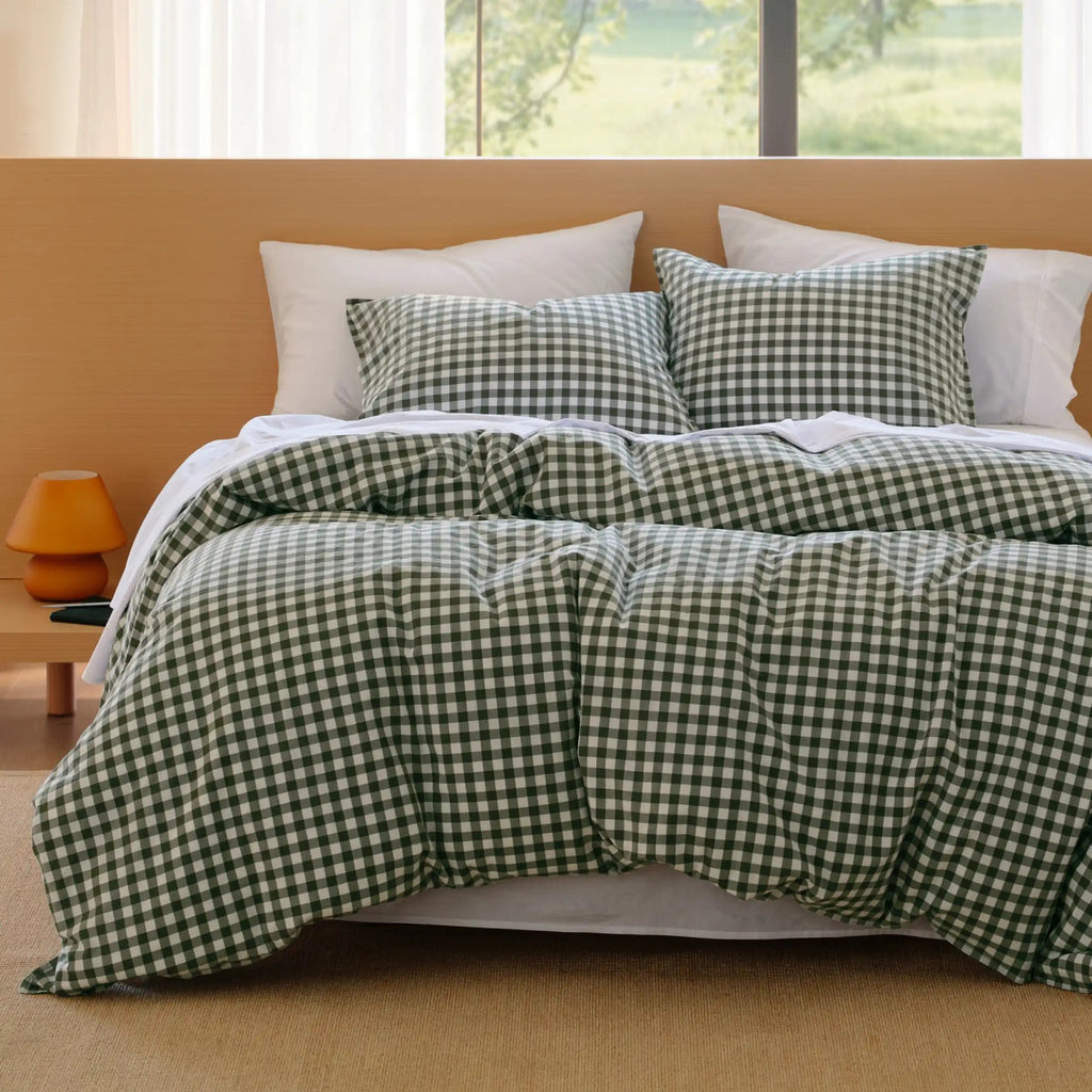PureWovenTM Washed Cotton Gingham Duvet Cover Set